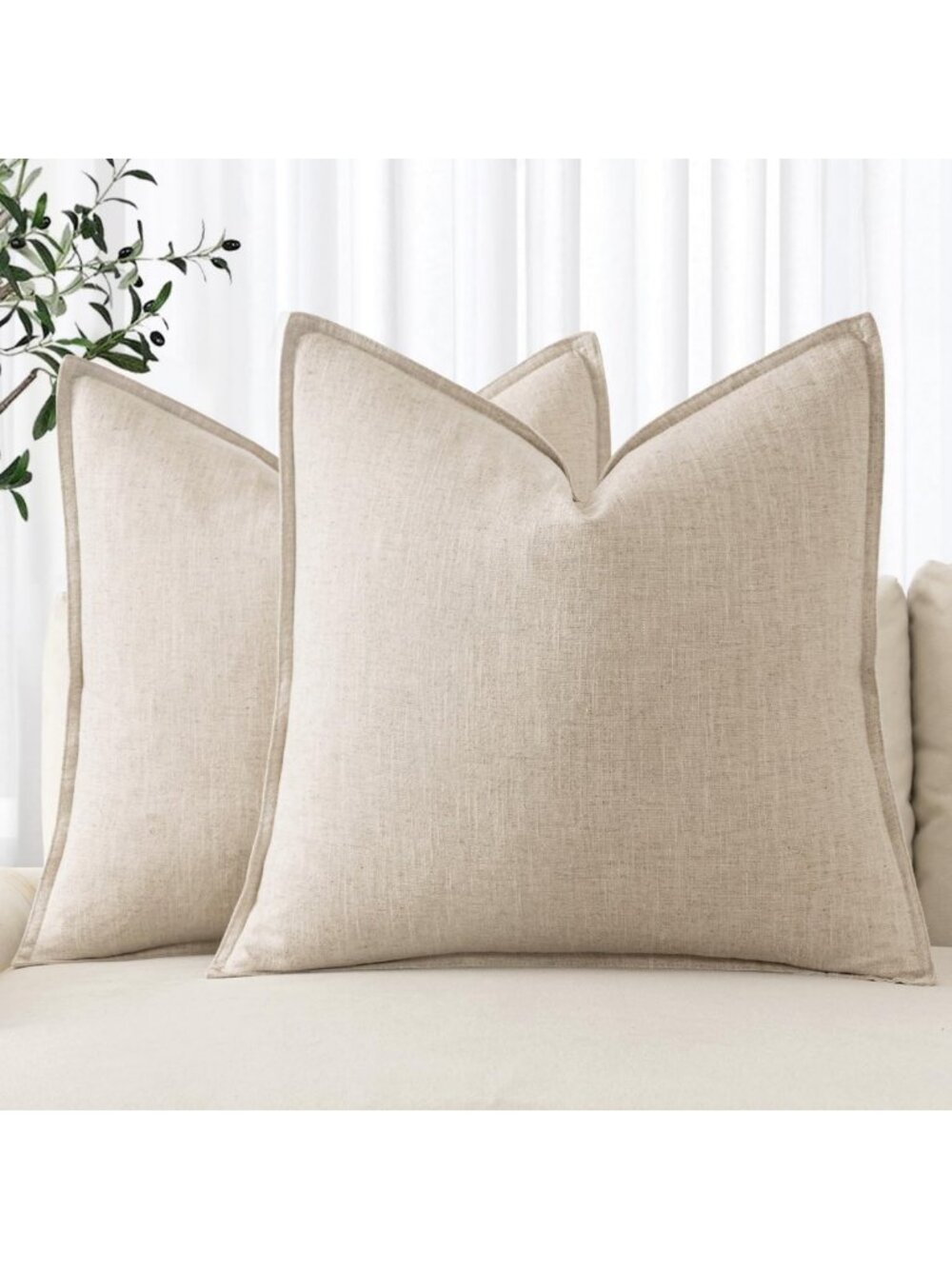 Natural Beige Decorative Linen Euro Sham Pillow Covers 24x24 | Cozy Home Accent